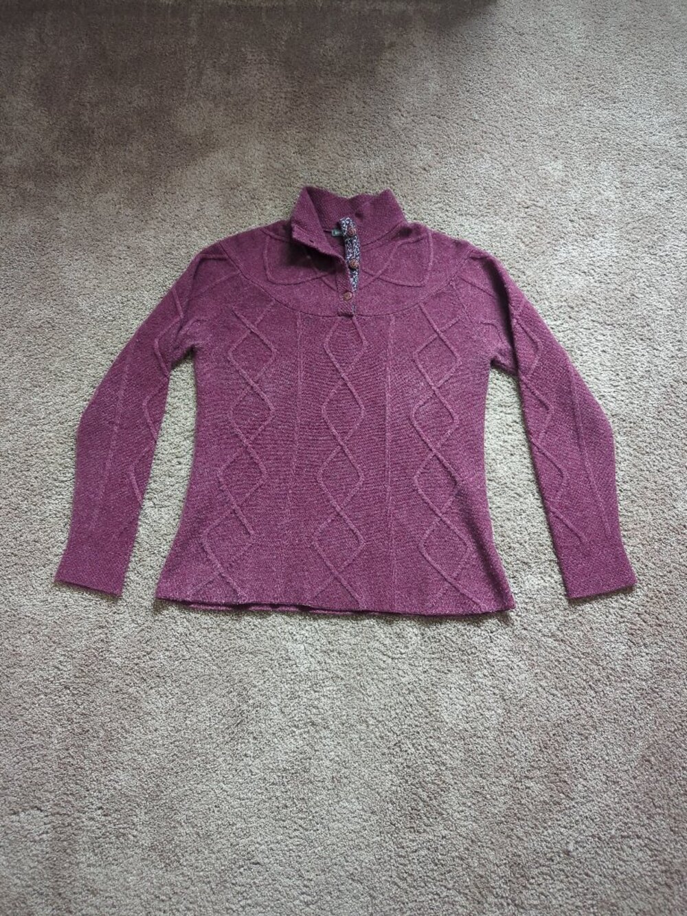 Horny Toad Joanna Burgundy Lambswool Quarter Button Sweater Large
